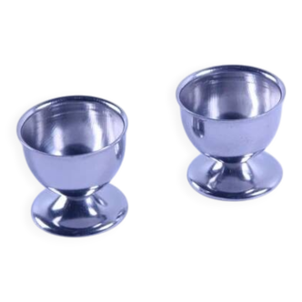 2 antique stainless steel egg cups