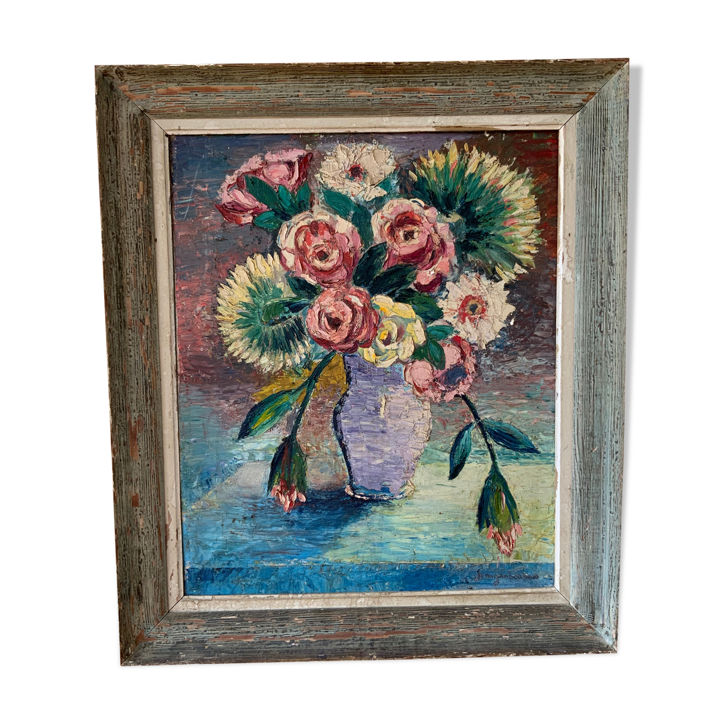 Painting old still life flowers