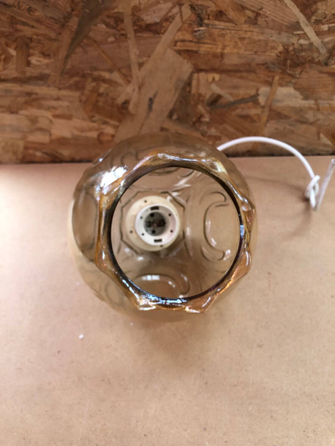 Old Molded Glass Ball Pendant Lamp 70's Vintage