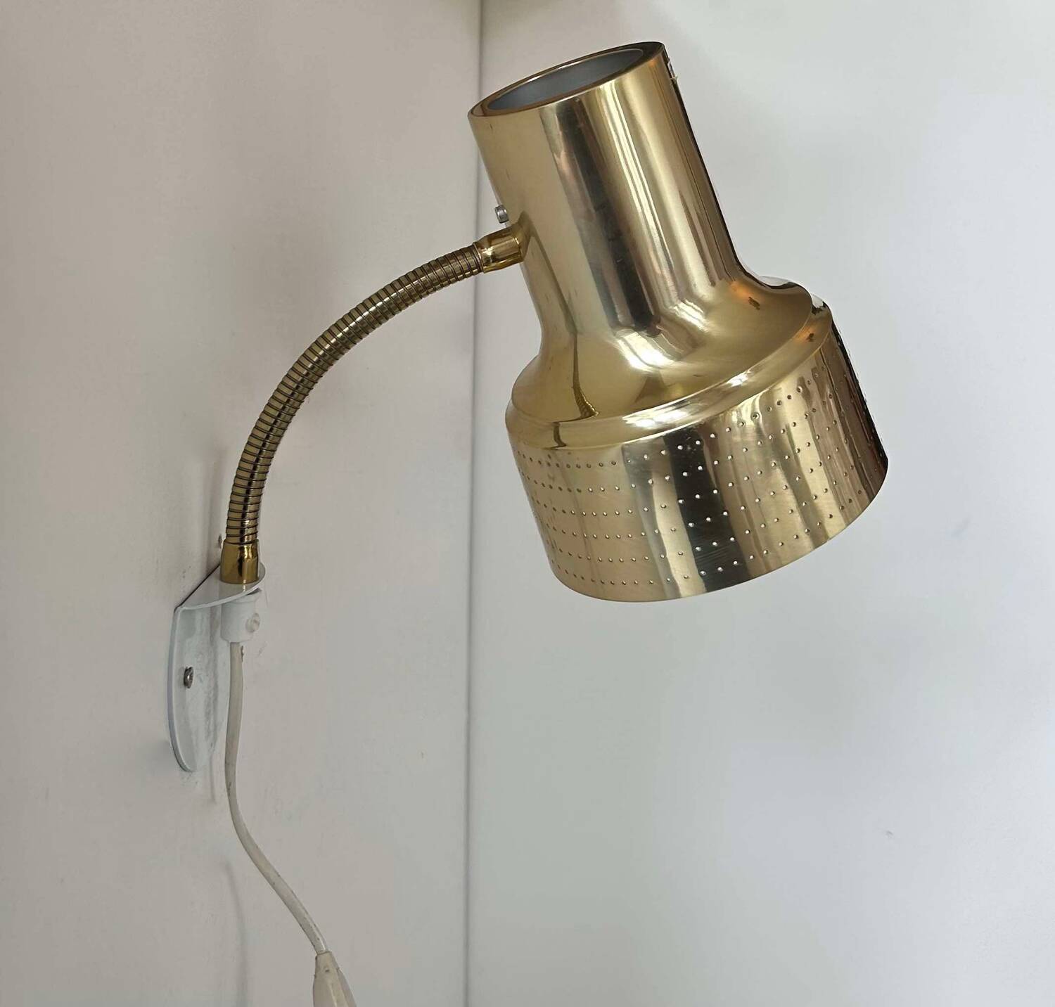 Vintage adjustable wall lamp, perforated brass, Carl Thore Suede 1960