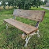 Antique garden bench oak on cast iron legs 125 cm