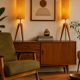 Pair of modern design teak wood lamps 1960