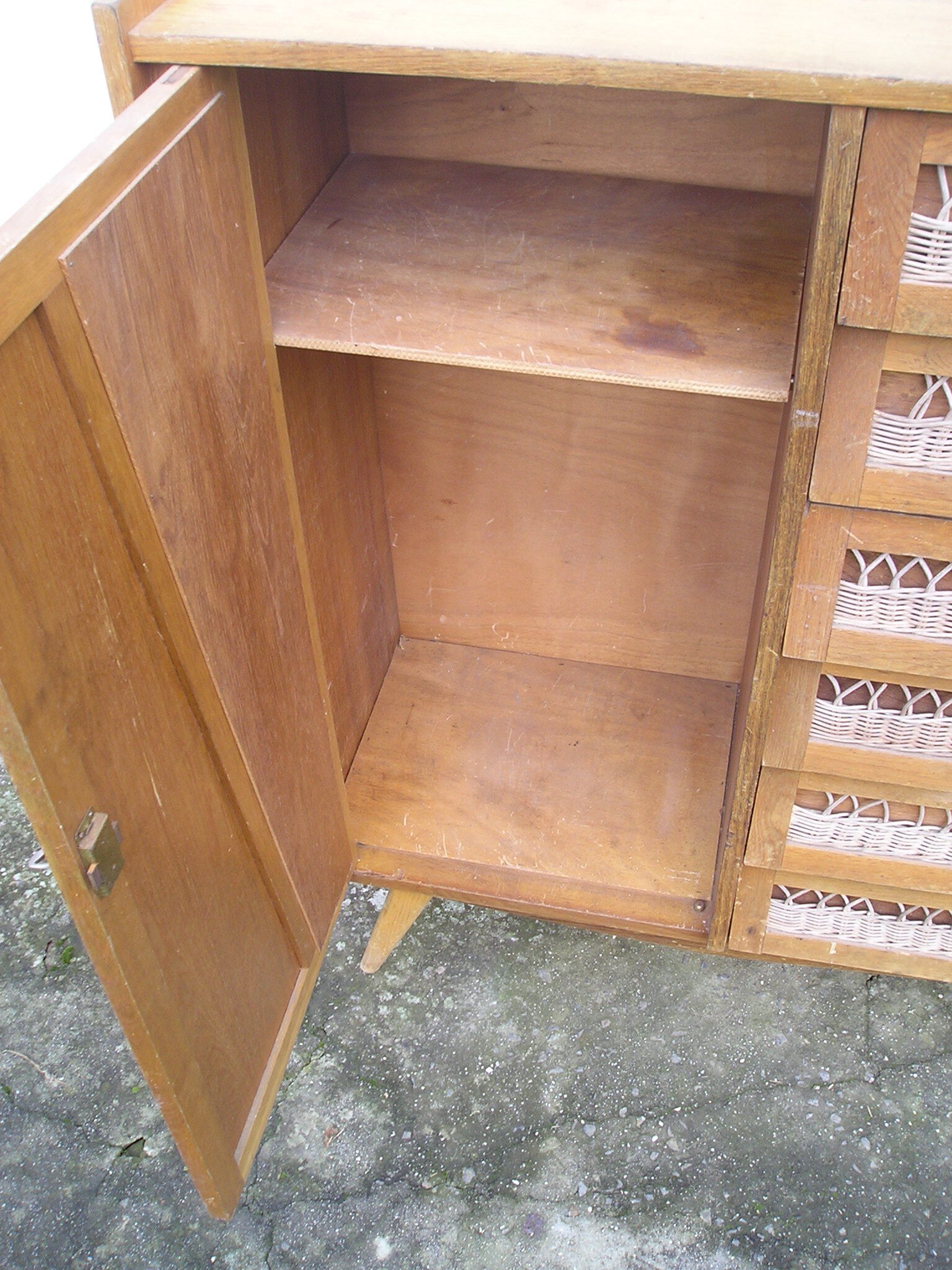 Chest of drawers with compass feet, 1 door and 6 drawers, 1960s