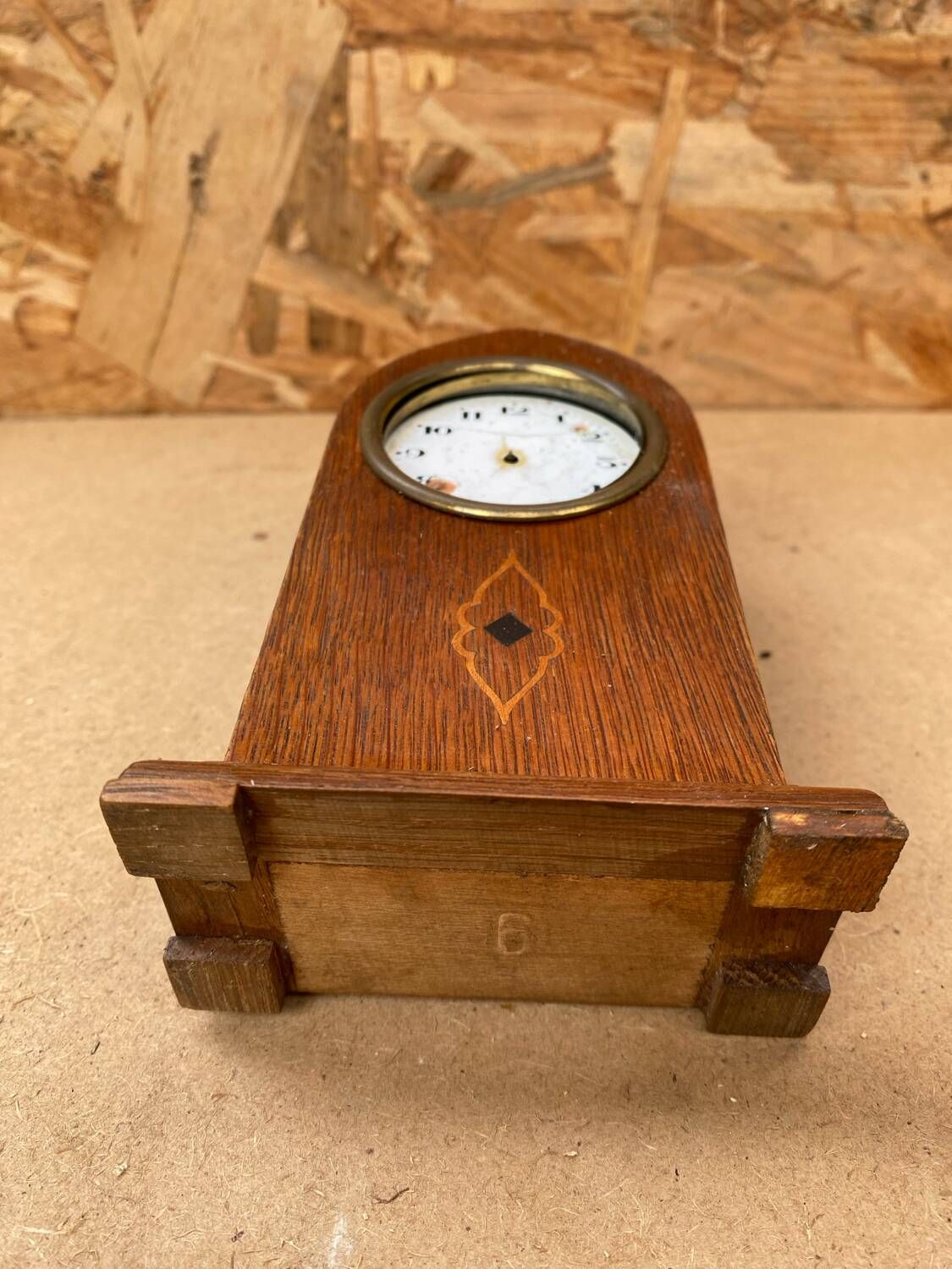 Antique mantel clock arched marquetry mahogany wood vintage