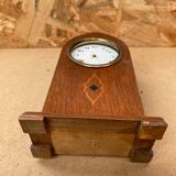 Ancienne pendule cheminée ogive marqueterie bois acajou vintage