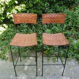 Paire de tabourets de bar en cuir vintage
