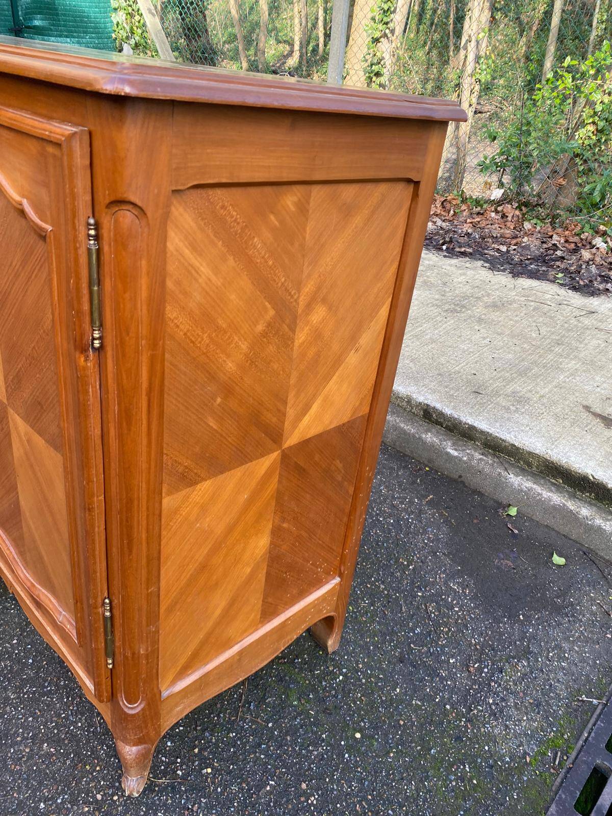 Light solid wood enfilade with Louis XV marquetry from the 20th century, 227cm.
