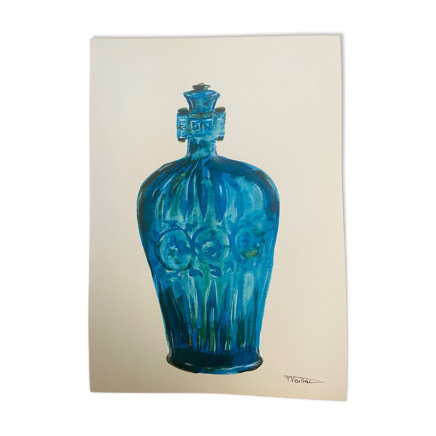 Tableau aquarelle et encre vase Wabi Sabi collection Asia