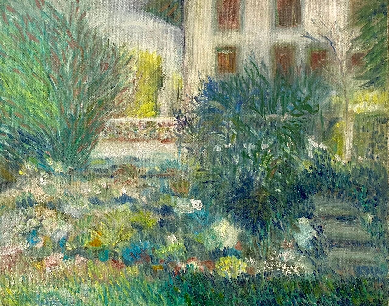 Old painting, landscape, summer garden, 70s/80s