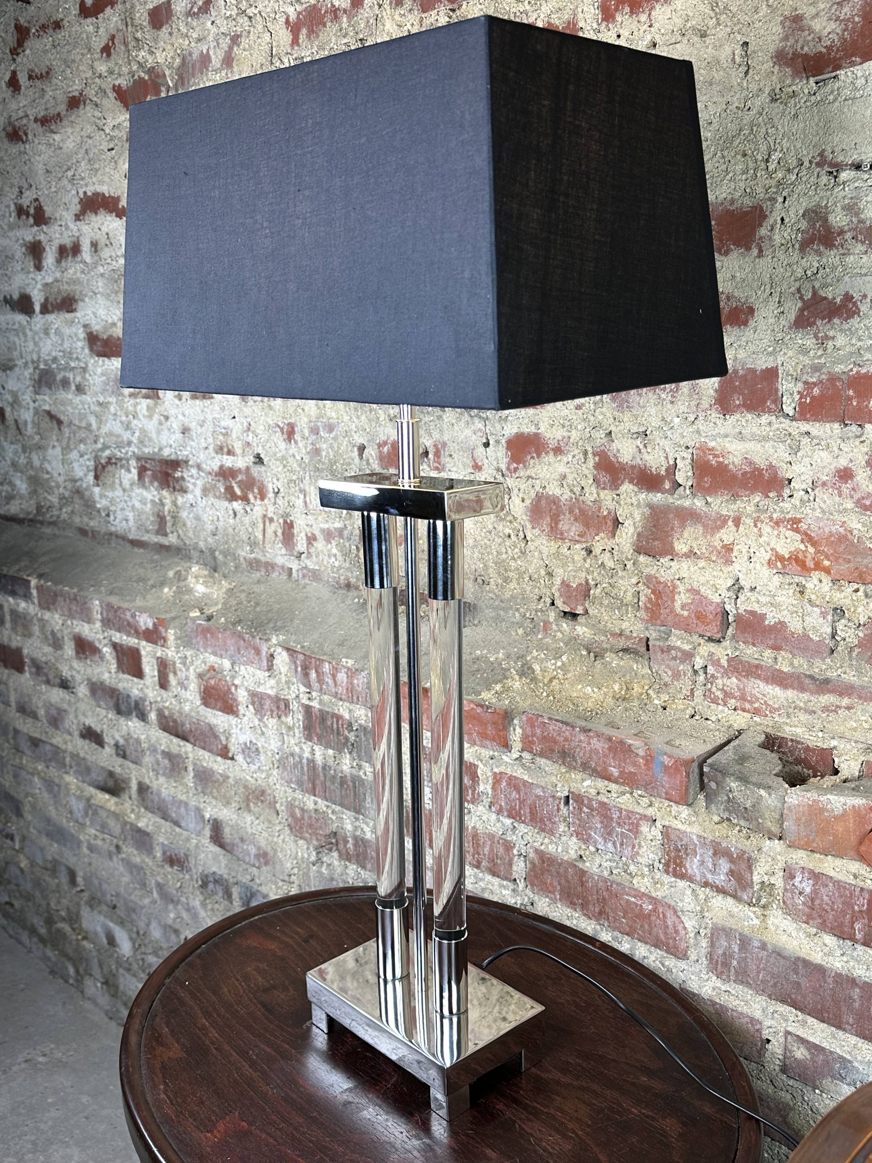 Designer lamp in chrome metal and Altuglass 1990s Ht 85 cm