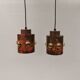 Two beautiful hanging lamps made of thin copper with inlaid glass 1970-80s