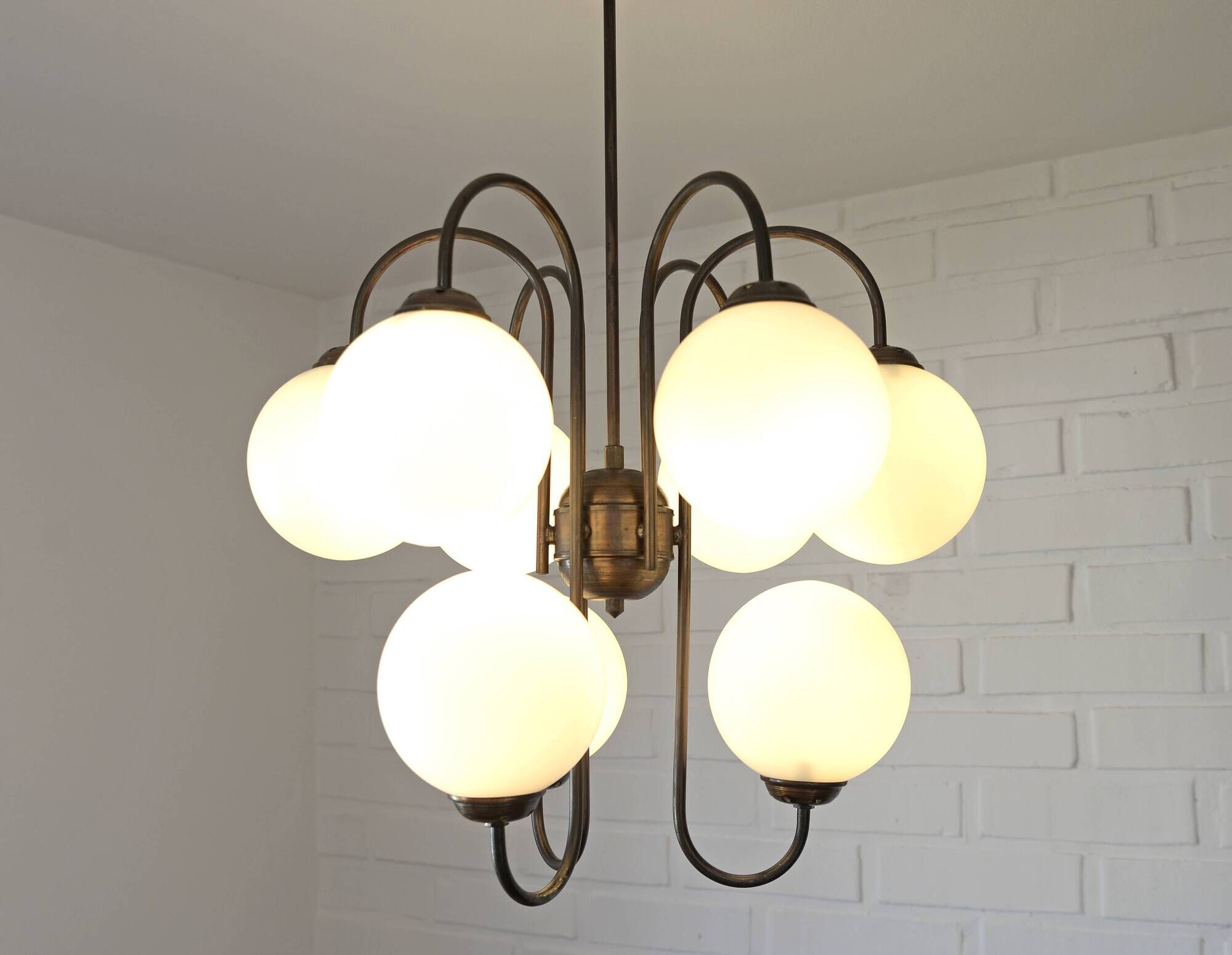 Large Mid Century Chandelier / Vintage Copper Gooseneck Pendant Light / Space Age / Yugoslavia 80's