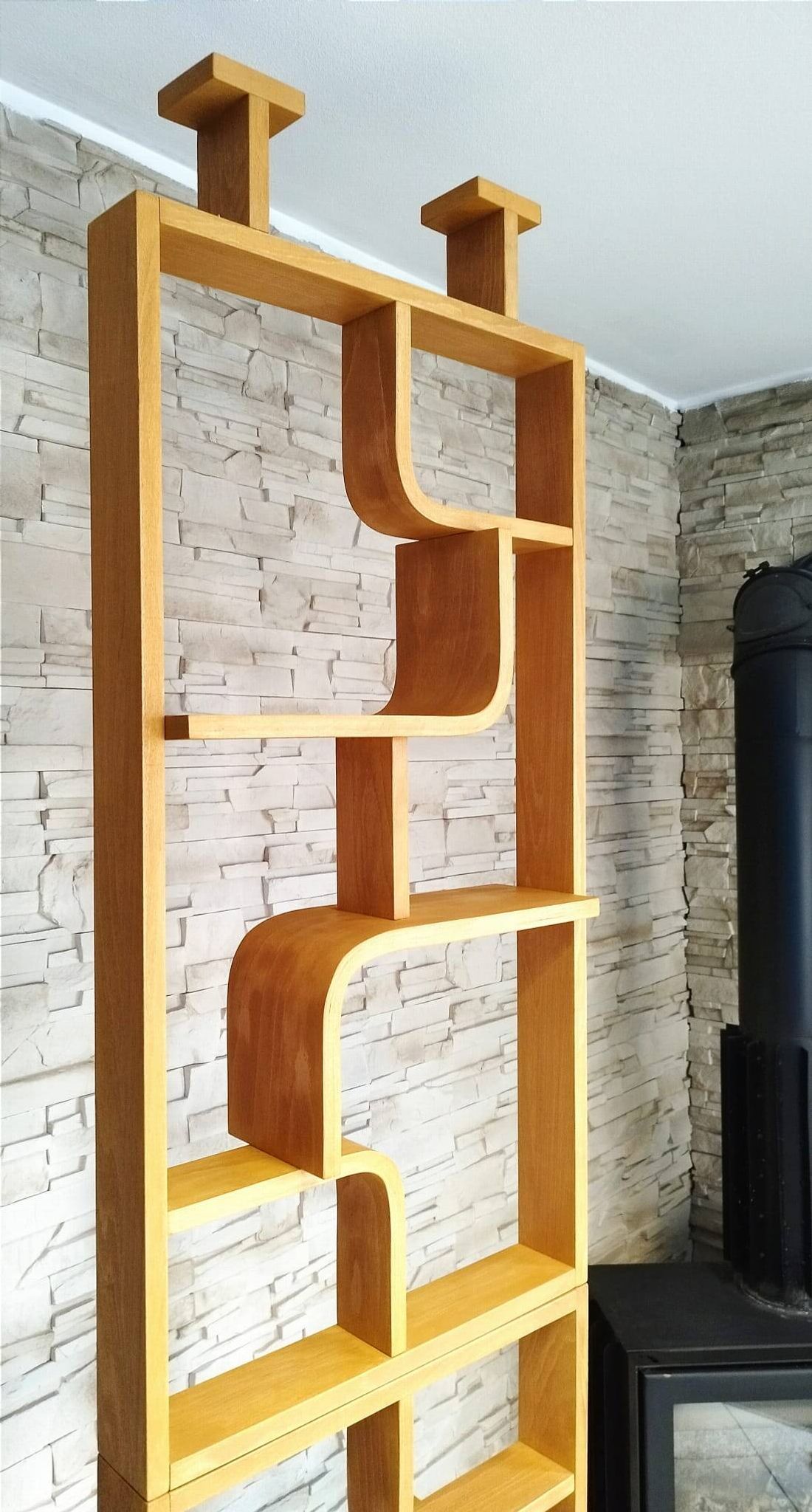 Bent plywood wall, bookcase, flowerbed, Volak by Holesov, 1960s Czechoslovakia