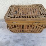 Small vintage basket suitcase wicker splices