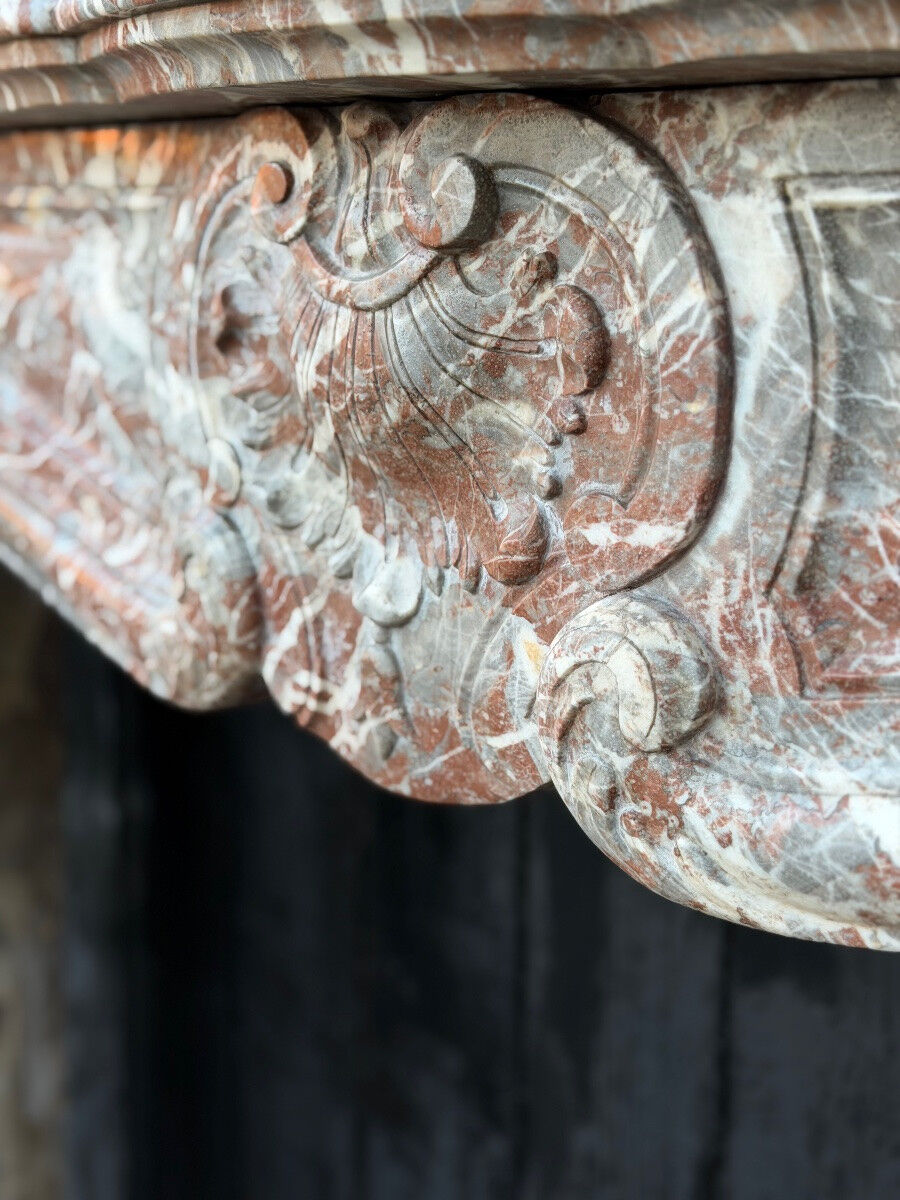 Louis XV style fireplace in grey Ardennes marble, circa 1880.