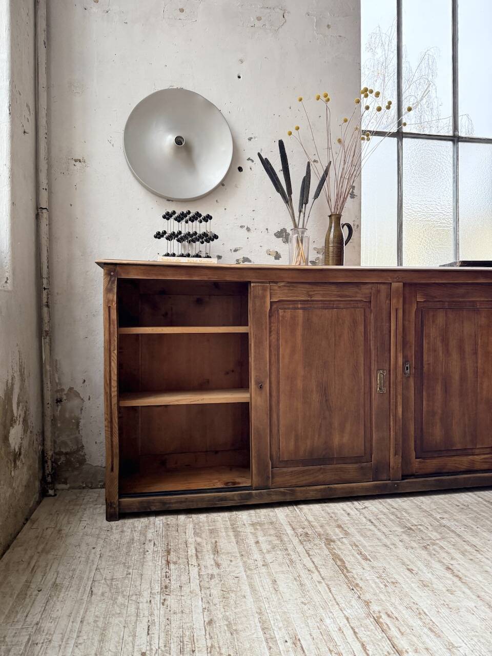 XL oak workshop sideboard with sliding doors from 1900