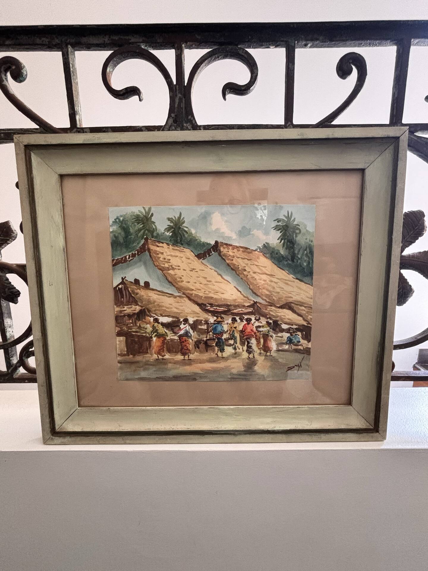 Aquarelle ancienne - Scène de Marché - École d'Indochine v. 1950