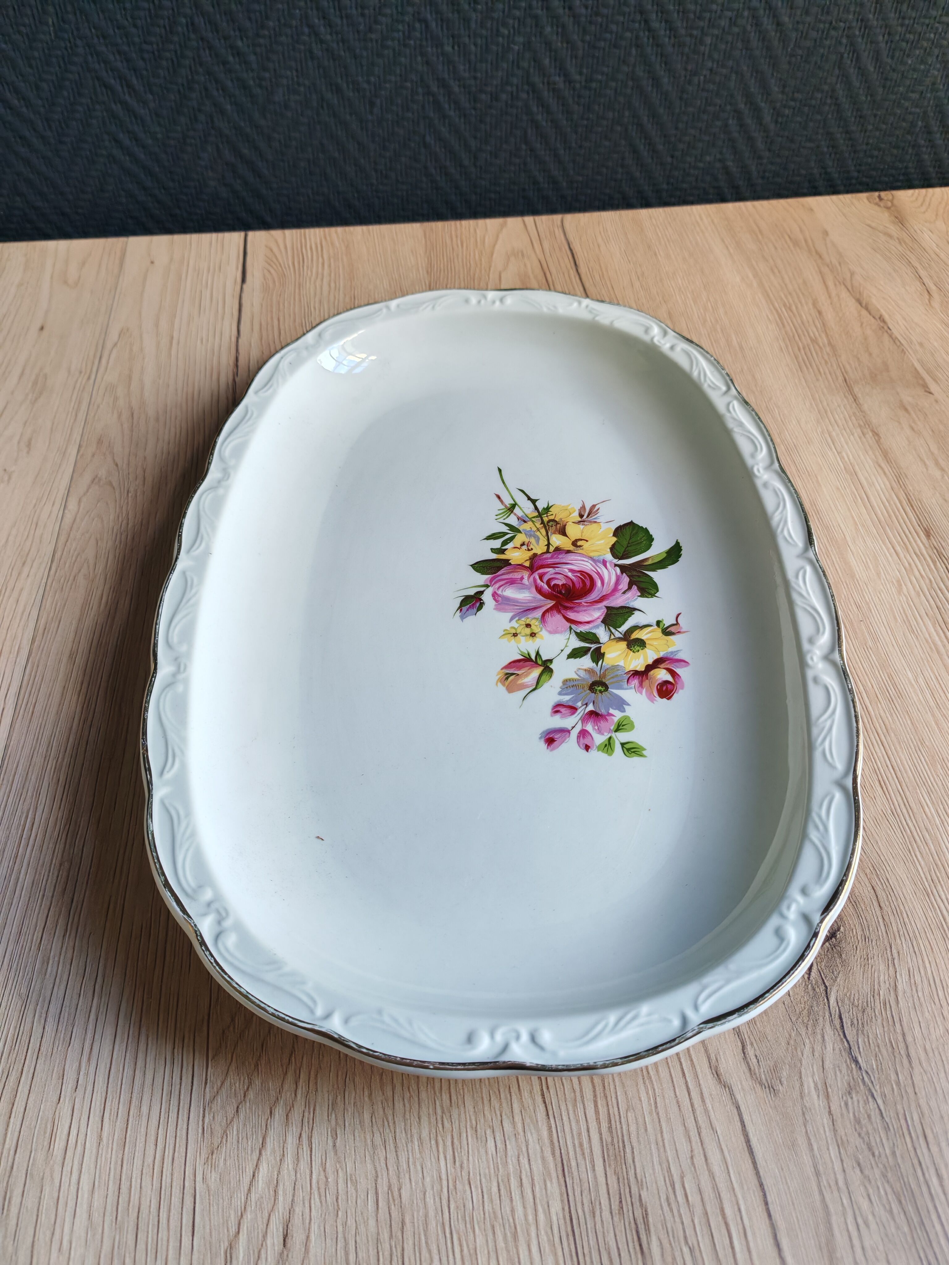Vintage oval serving platter in white porcelain