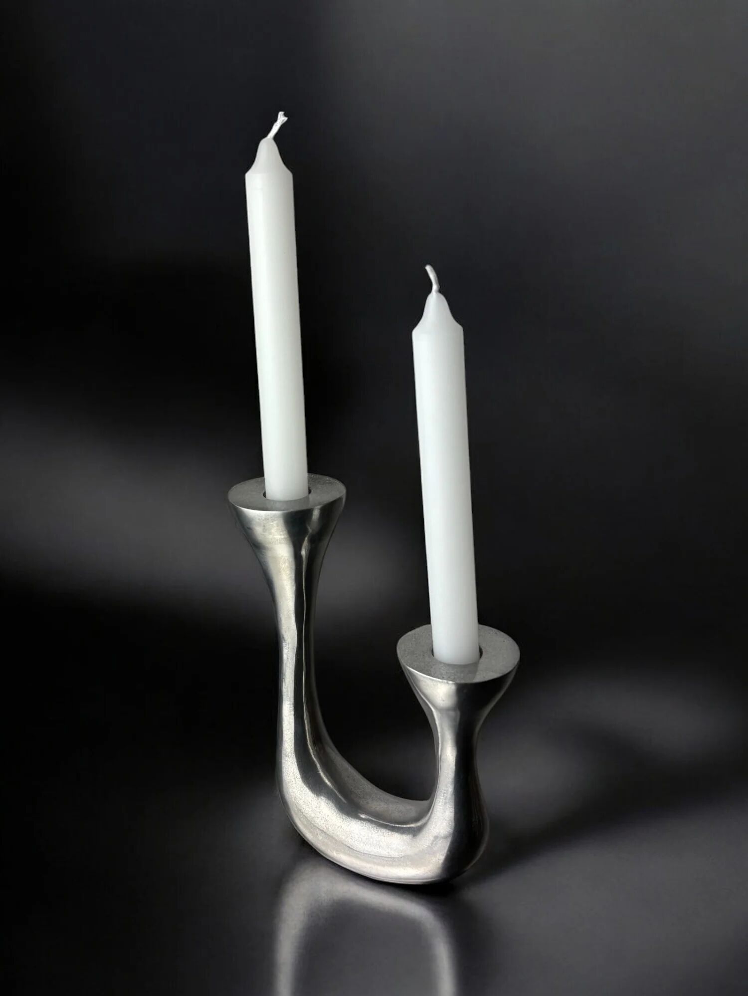 Biomorphic candleholder, solid aluminium, Spain, circa 1970s