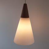Suspension lamp Louis Kalff 60s teak and opaline