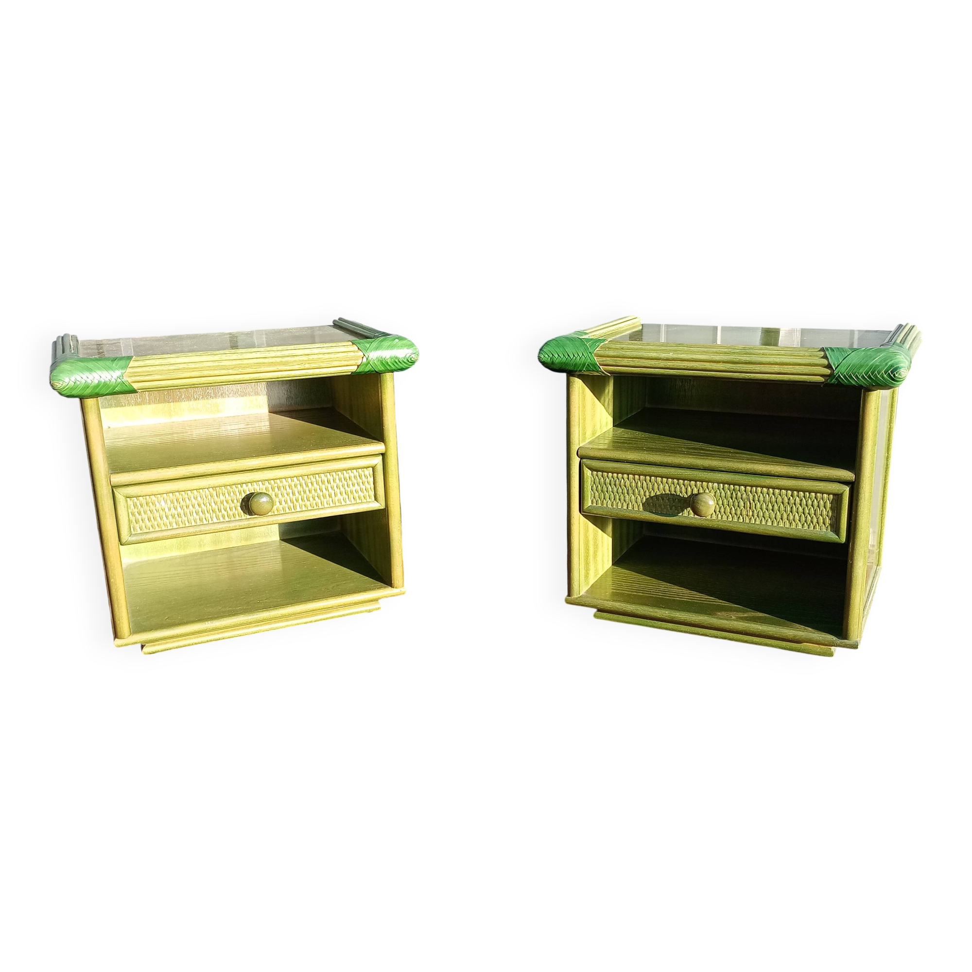 Pair of rattan bedside tables