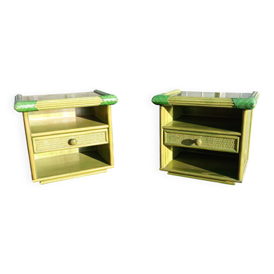 Paire de tables de chevet rotin