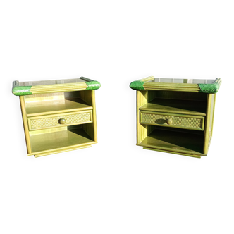Pair of rattan bedside tables