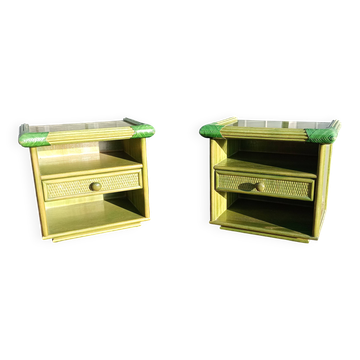 Pair of rattan bedside tables