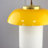 Mid-century yellow glass & brass mushroom pendant lamp