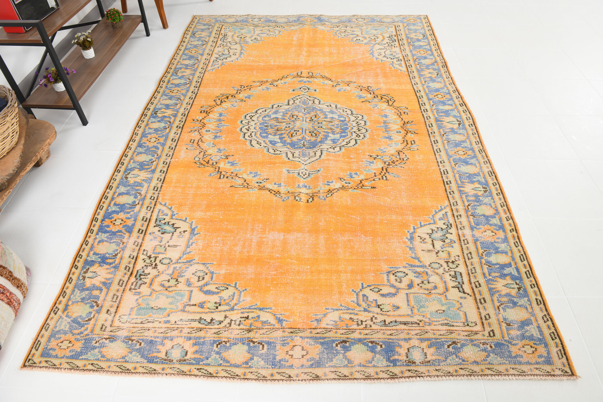6x9 orange madallion oushak rug, 288x194cm
