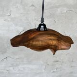 Small pendant light in corrugated teak leaf (Small D:30 H:20)