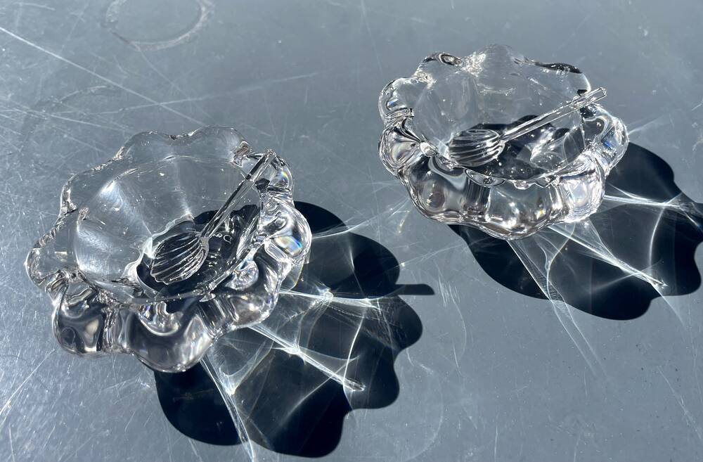 Pair of crystal salerons by daum tableware