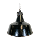 Industrial black enamel pendant lamp with cast iron top, 1970s