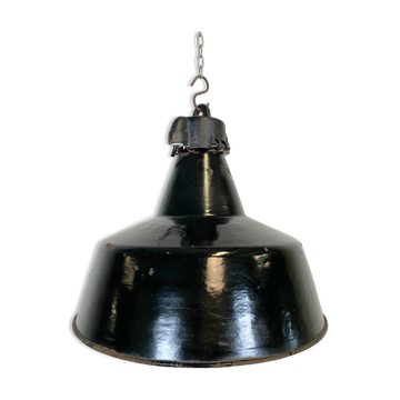 Industrial black enamel pendant lamp with cast iron top, 1970s