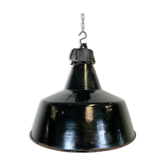 Industrial black enamel pendant lamp with cast iron top, 1970s