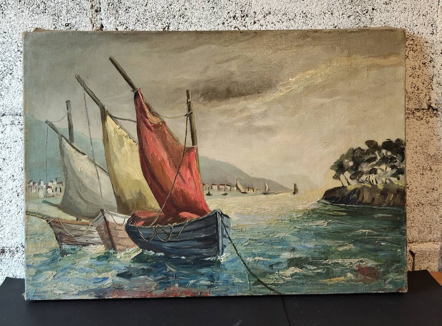 Oil on canvas of a Mediterranean seascape signed MG – 1950s/70s