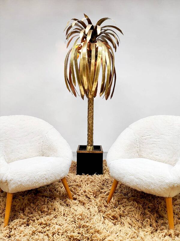 Lampadaire palmier vintage en laiton Maison Jansen