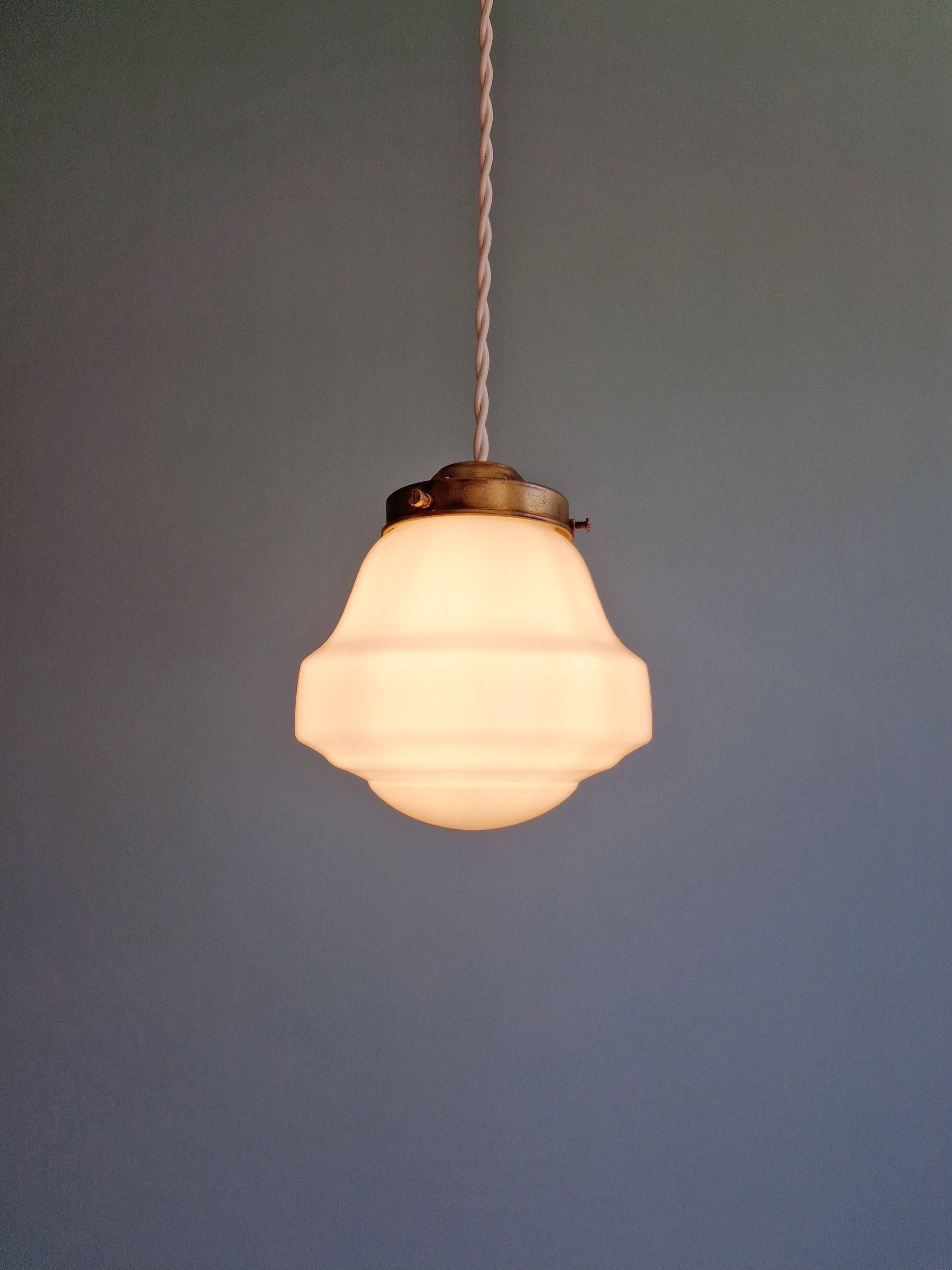 Art Deco pendant light in white opaline glass, 1920s-30s