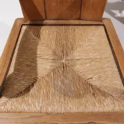 Pair of brutalist oak throne chairs with rush seats – Netherlands, 1930s