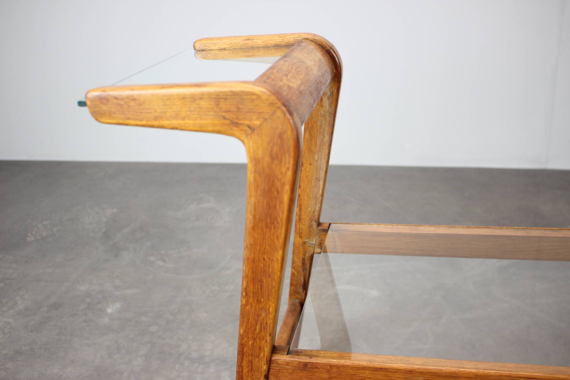 ULUV Mid-century wooden plant stand with glass shelf, Czechoslovakia, 1960s