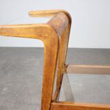 ULUV Mid-century wooden plant stand with glass shelf, Czechoslovakia, 1960s