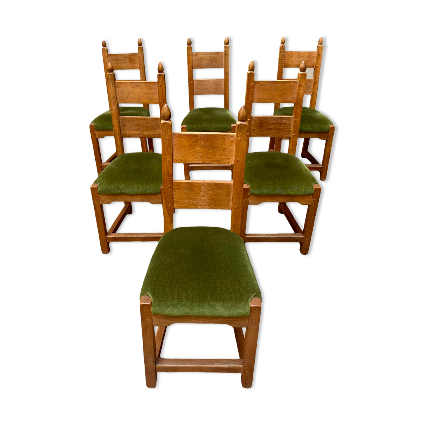 Set of 6 brutalist chairs green velvet