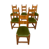 Set of 6 brutalist chairs green velvet