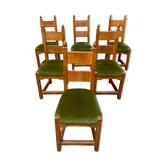 Set of 6 brutalist chairs green velvet