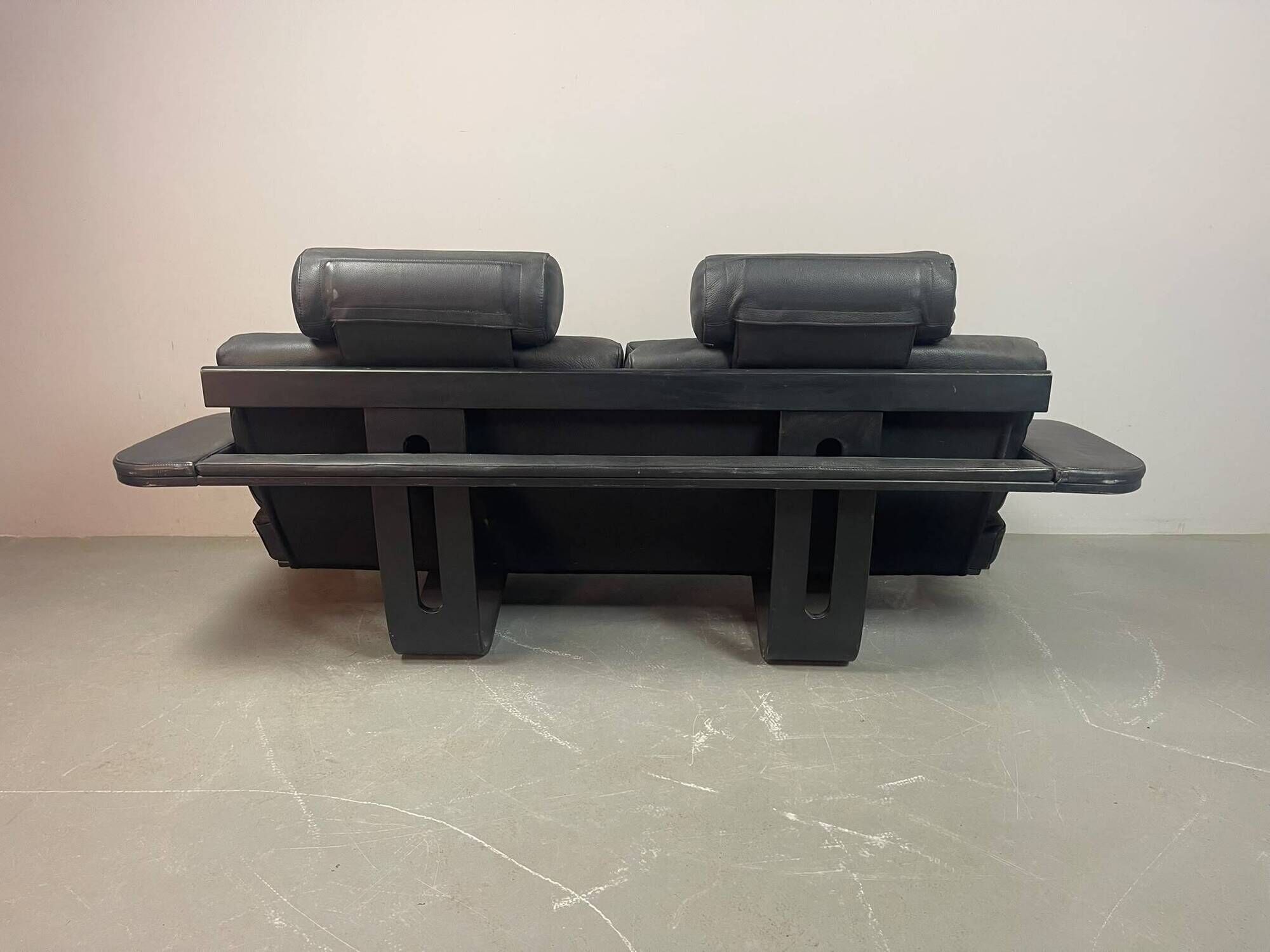 Black Leather Ake Fribytter “Kroken” Two-Seater Sofa for Nelo Möbel. Sweden