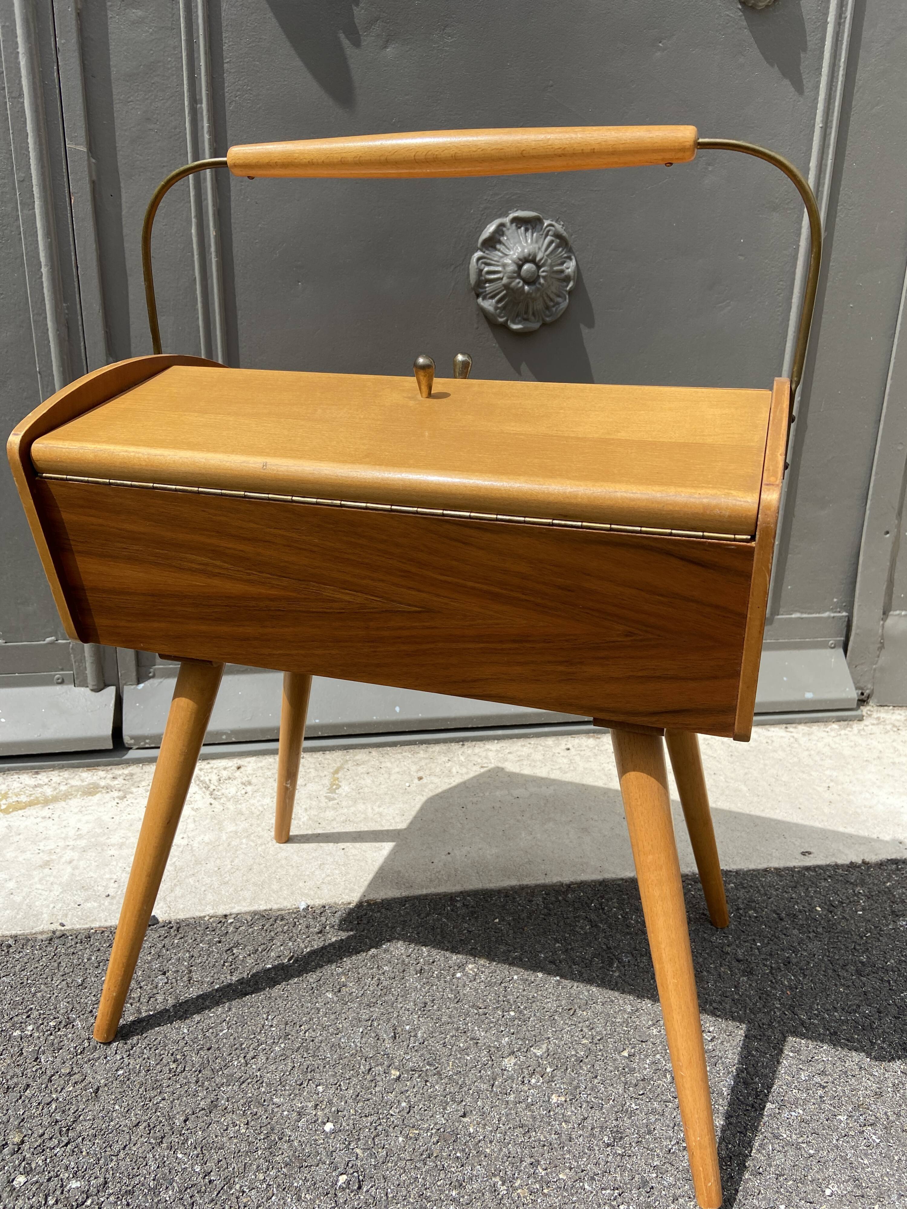 Scandinavian vintage worker compas feet sewing box