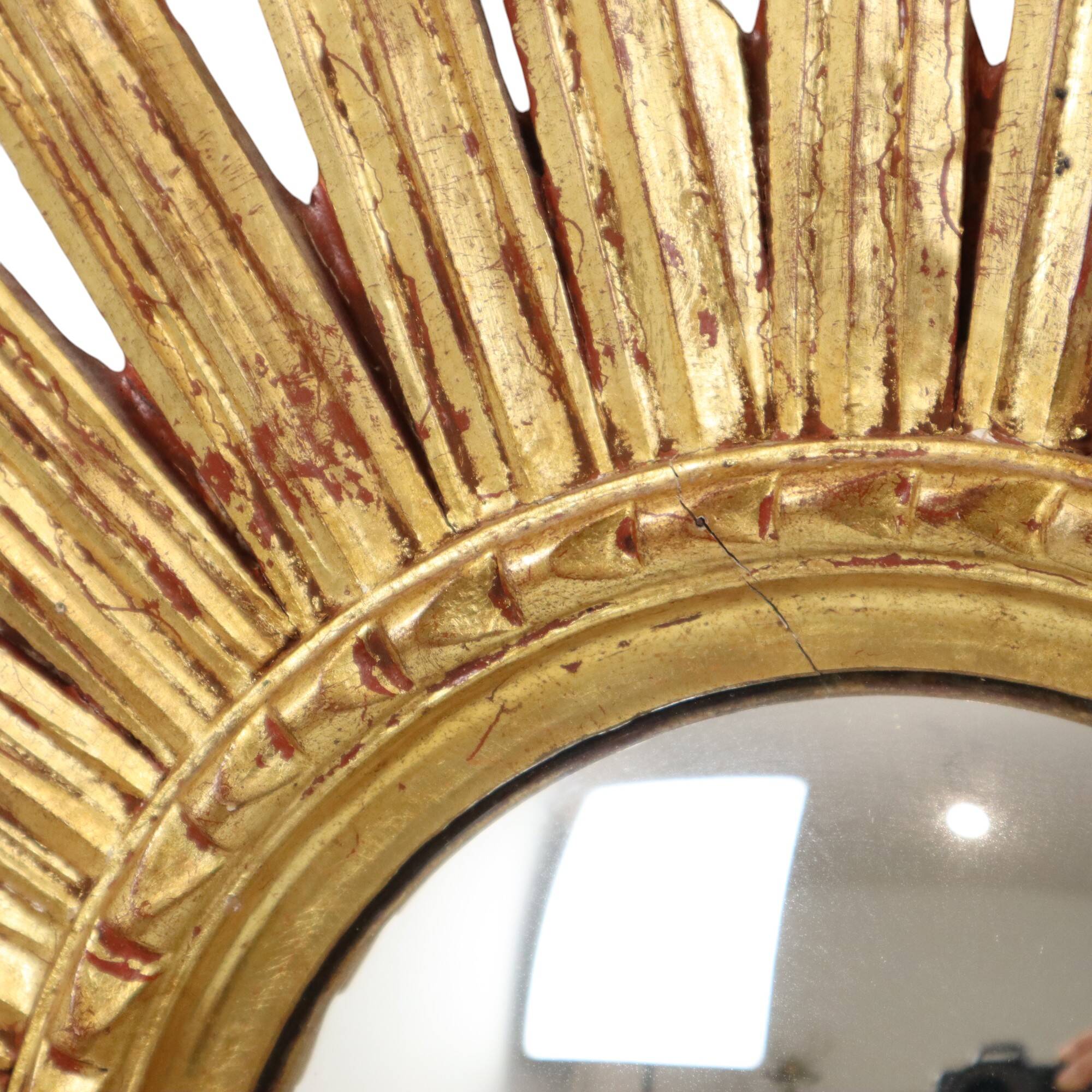 Large Gold Leaf Gilded Wooden Sun Mirror Sunburst Mirror 75cm