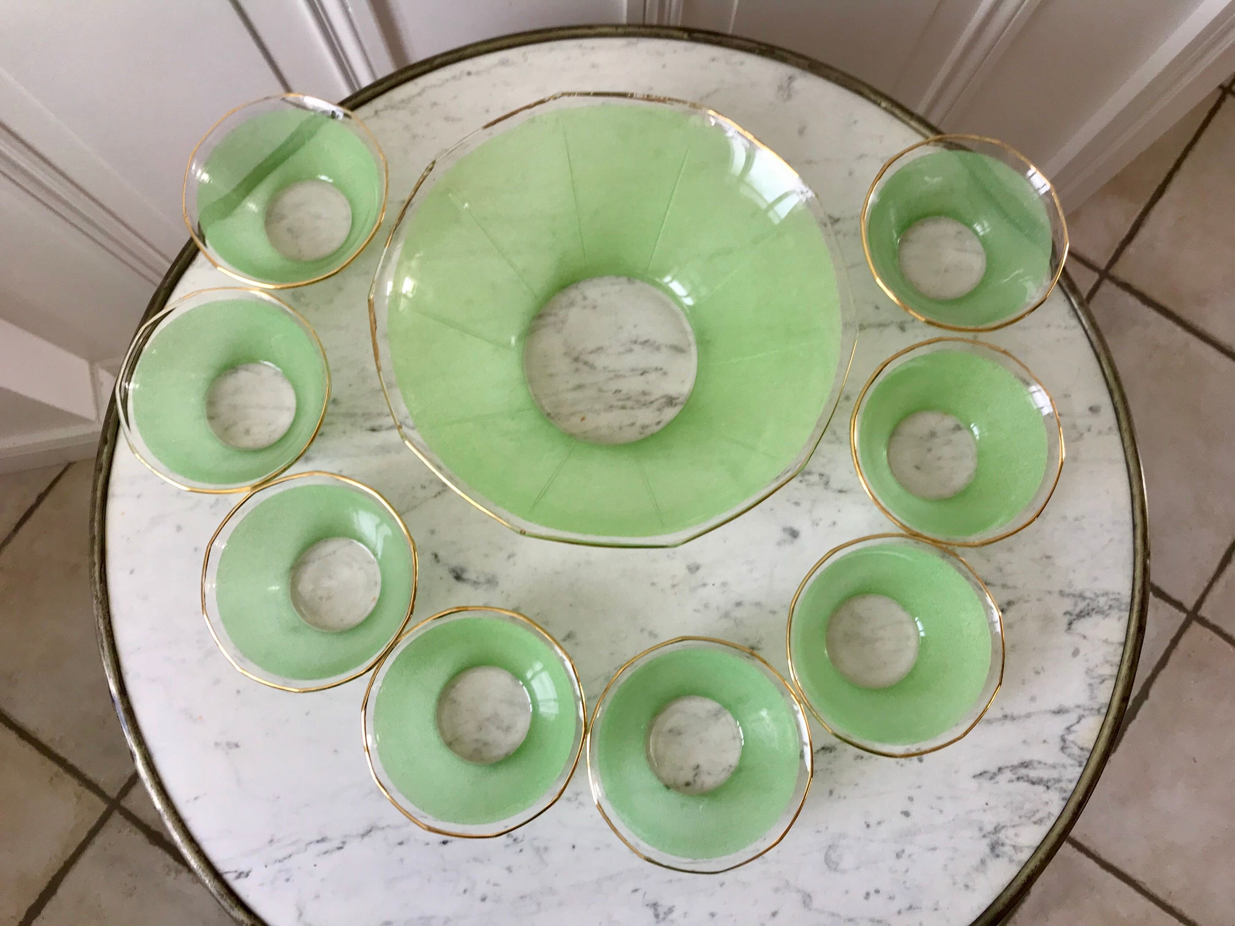 Set of 8 small bowls and a green granita bowl 60s-70s