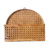 Mail holder, empty wall pocket, wicker and cannage, vintage