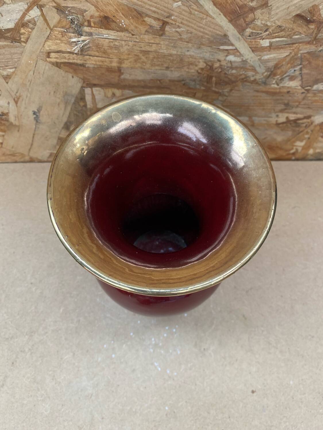 Antique bordeaux red & gold ceramic vase germany vintage